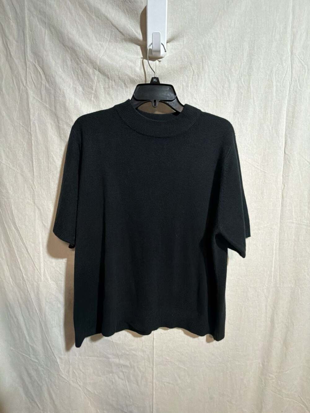 Sag Harbor Black Mock Neck Short Sleeve Knit Sweater Large